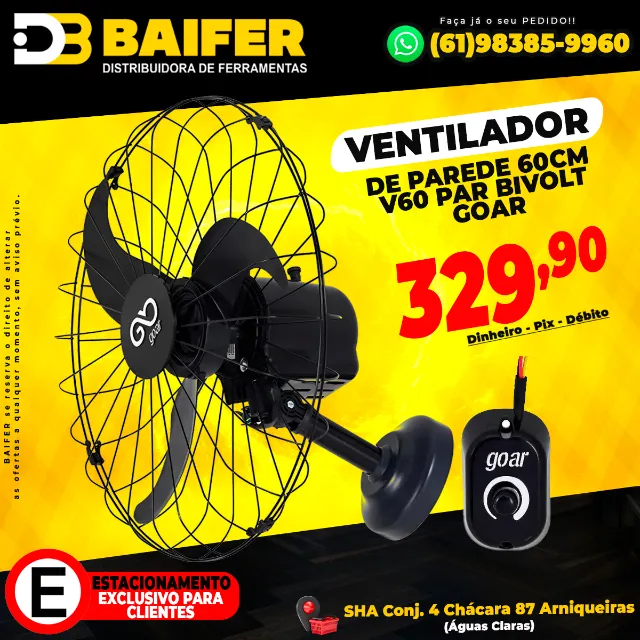 Ventilador de Parede 60Cm V60 Par Bivolt Goar