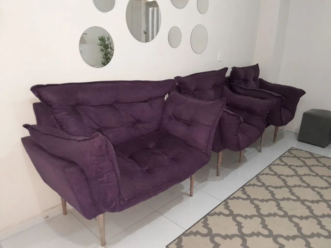 Poltronas Suede Roxo - 3 Peças - Foto 3