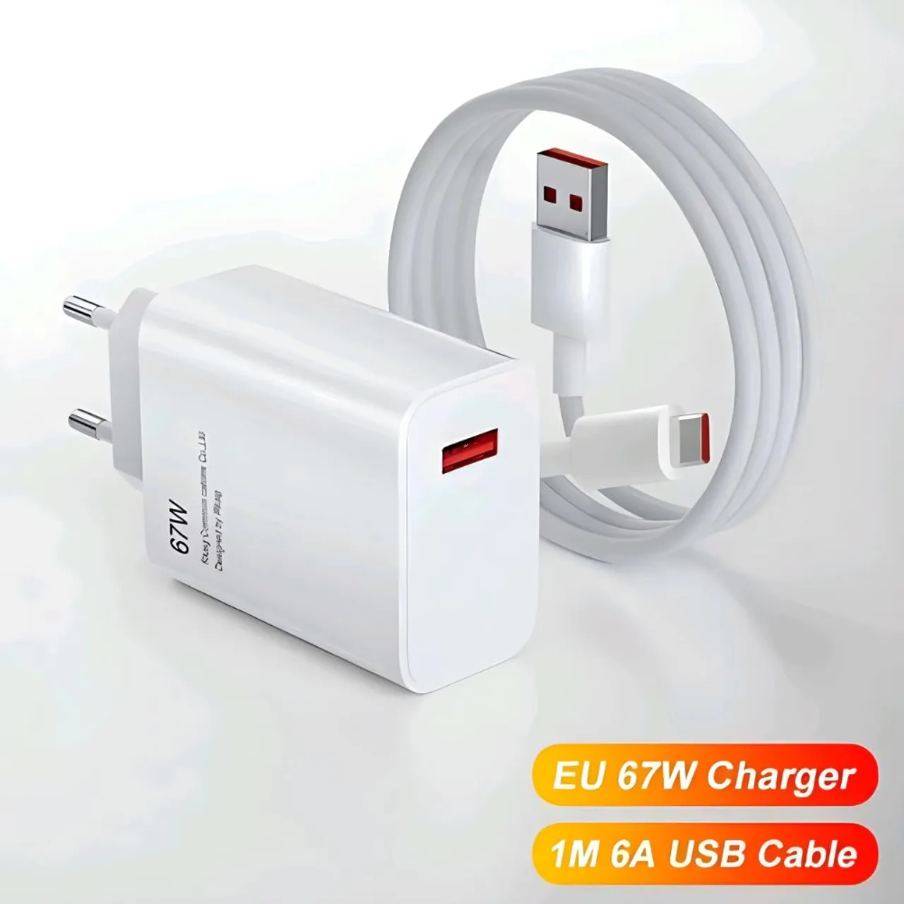 Carregador Rápido 67W USB Tipo C + Cabo 1M para Celular Xiaomi