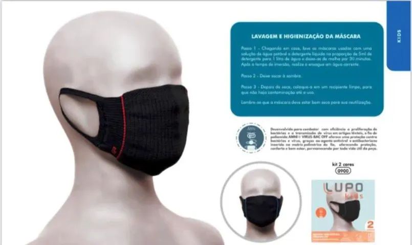 07-12 ANOS Kit 2 Mascaras Infantil Lupo Zero Cost. - Virus Bac-Off