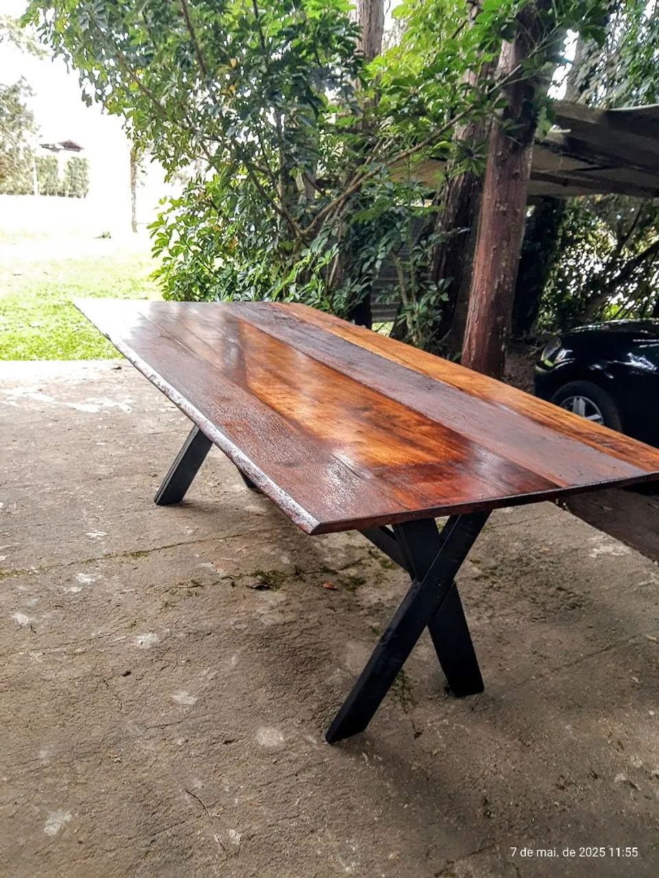 Mesa de Jantar em Madeira Maciça com Base em X