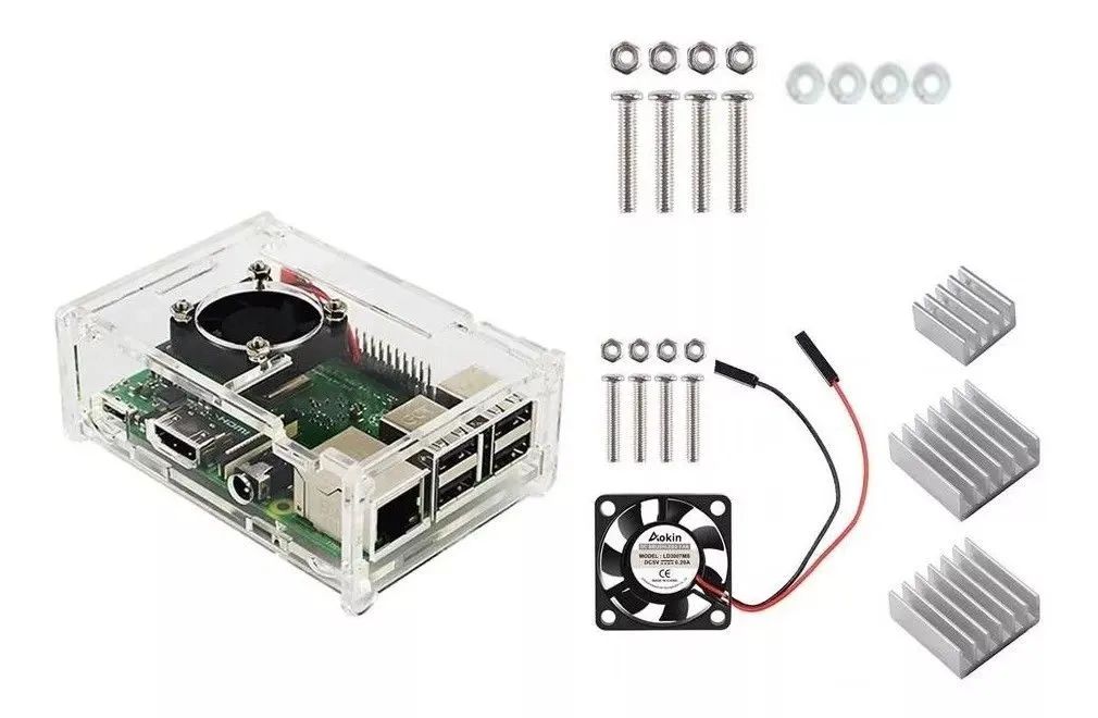 Case Transparente ACRILICO P/ Raspberry Pi3(b)+ Cooler +dissipadores.<br>