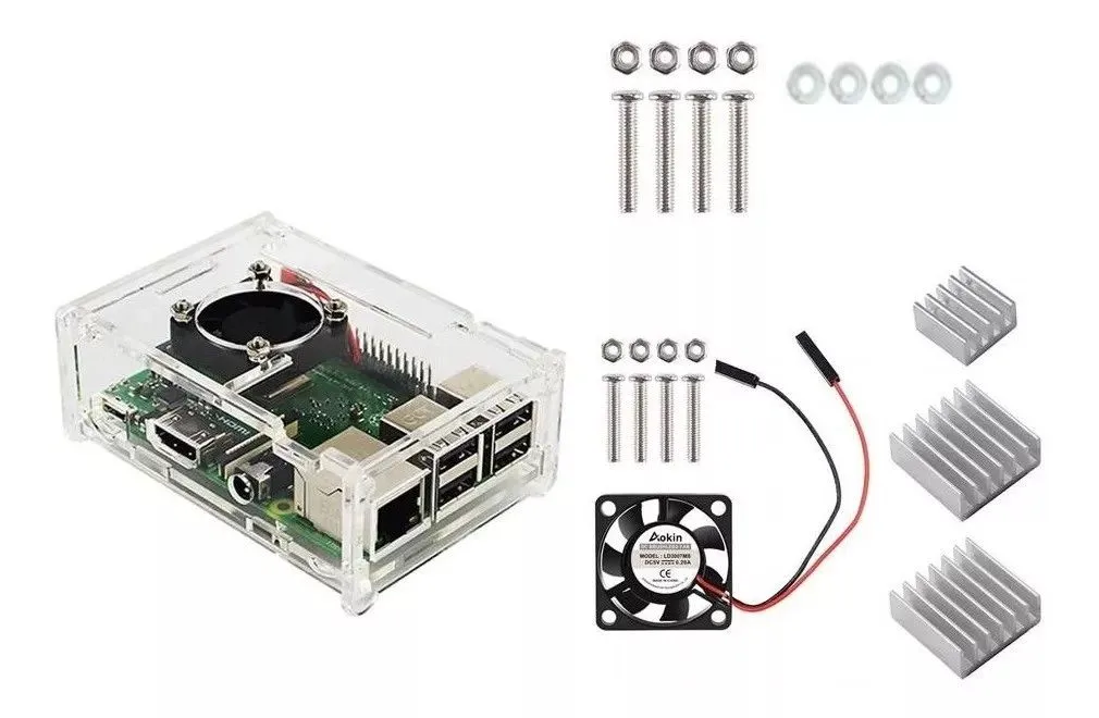 Case Transparente ACRILICO P/ Raspberry Pi3(b)+ Cooler +dissipadores.<br>