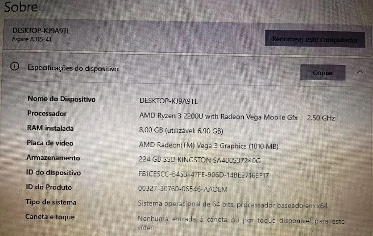Notebook Acer 3 Ryzen 3 2200 e SSD (Aceito cartão) - Foto 3
