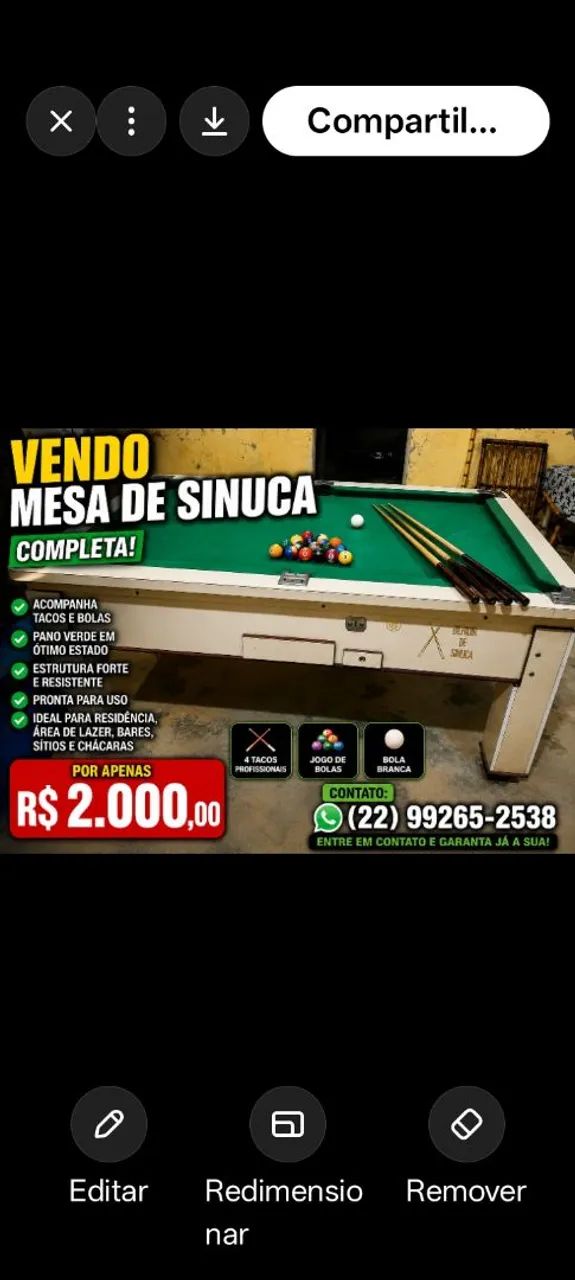 Mesa de sinuca completa com tacos e bolas numeradas  - Foto 2