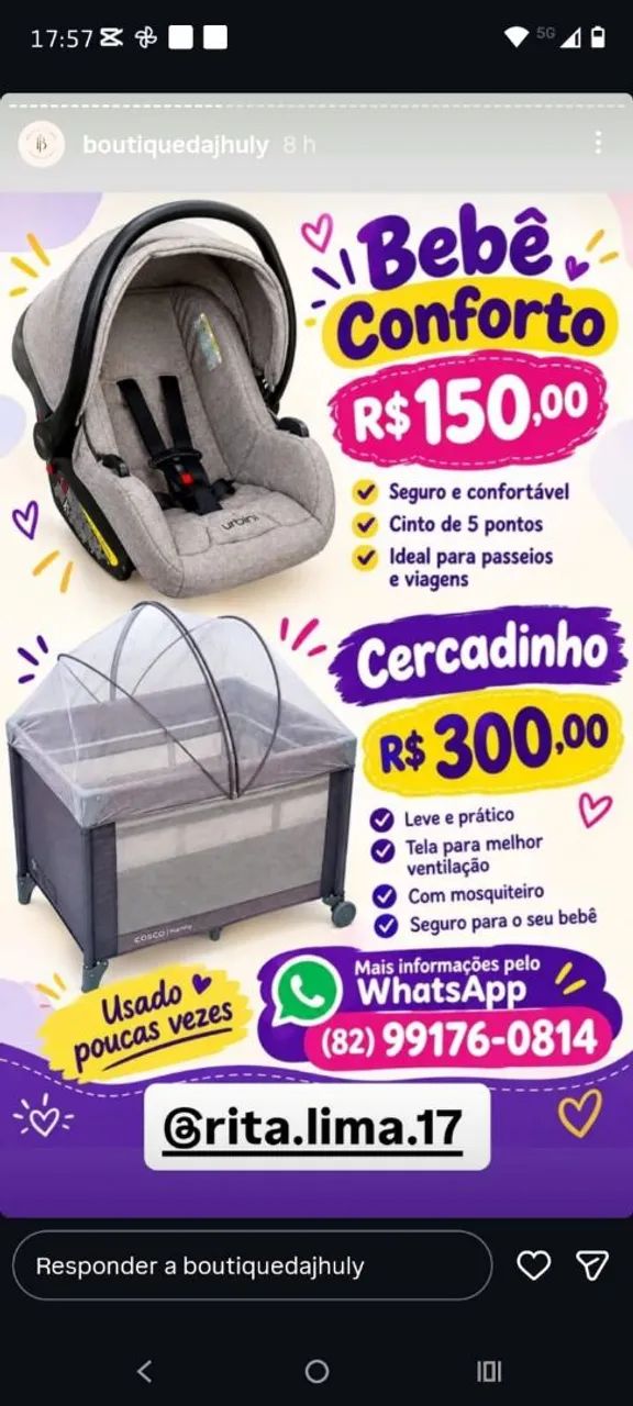 Cercadinho e bebê conforto usado poucas vezes.
