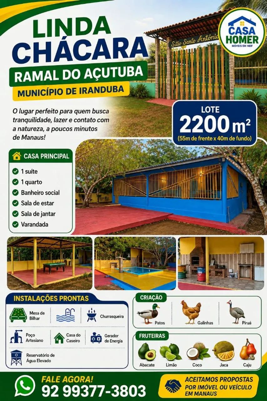 Chácara em Iranduba. Ramal do Açutuba.
