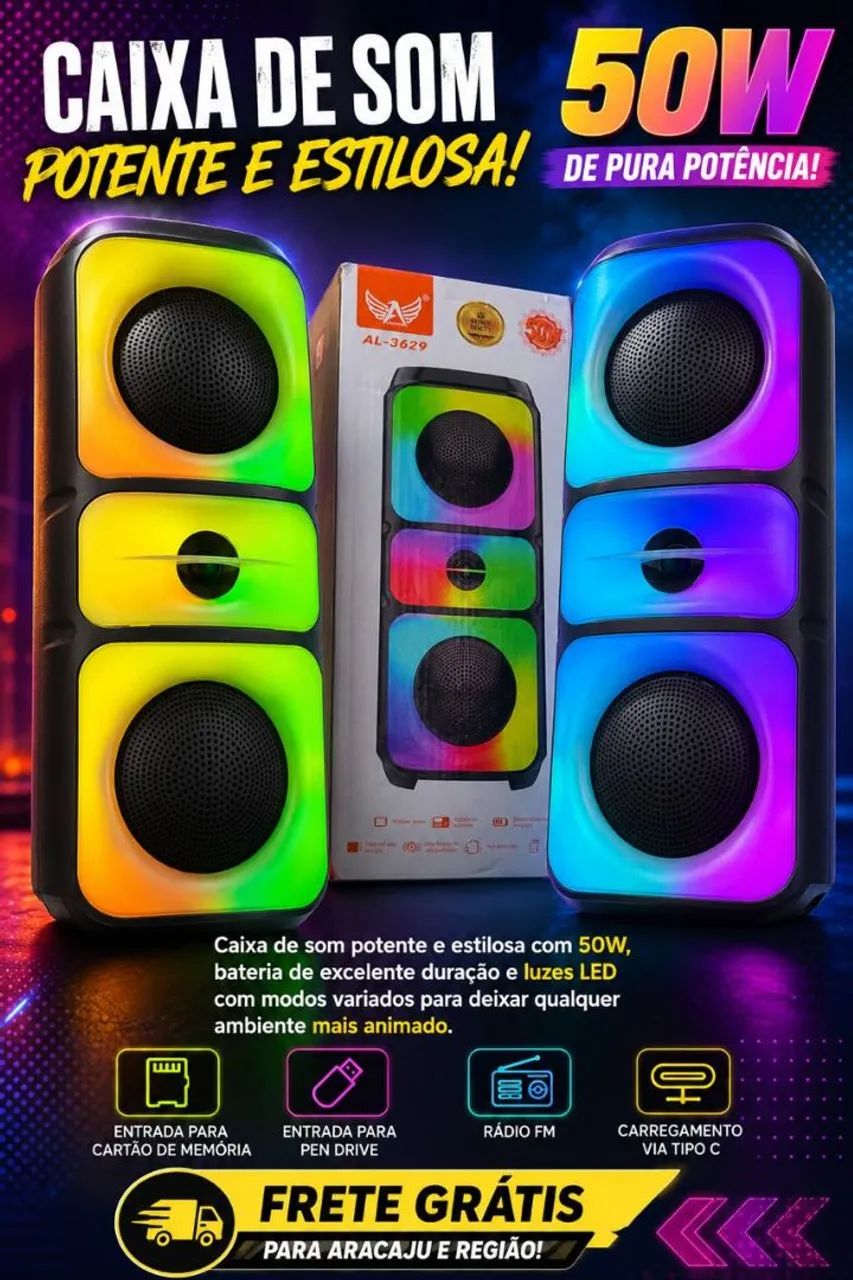 Caixa de som bluetooth original 50w grande