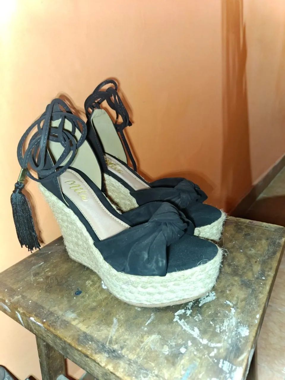 ? Sandália de salto preta com amarração ? NOVA! ? - Foto 3