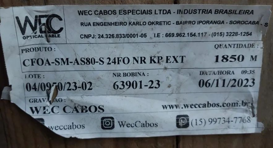 CABO FIBRA ÓPTICA MONOMODO AUTO-SUSTENTADO DE 24FO - 300m + 100m - Foto 3