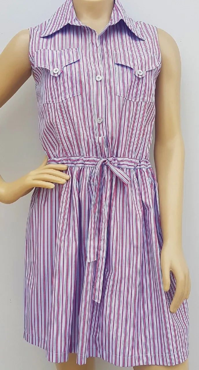Vestido Listra Vermelho/azul 100% Algodão - Foto 5