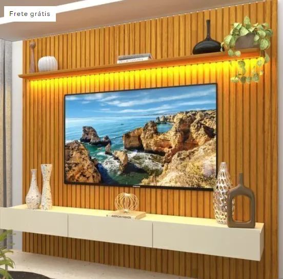 Painel para TV até 90 Polegadas 229x250cm Ripado com LED 3 Gavetas 100% MDF - Gelius:VALOR - Foto 3