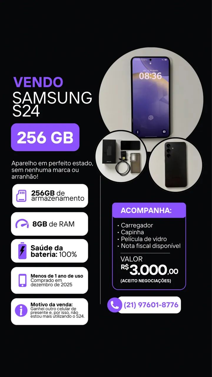 Samsung Galaxy S24 256GB ? Impecável - Foto 3