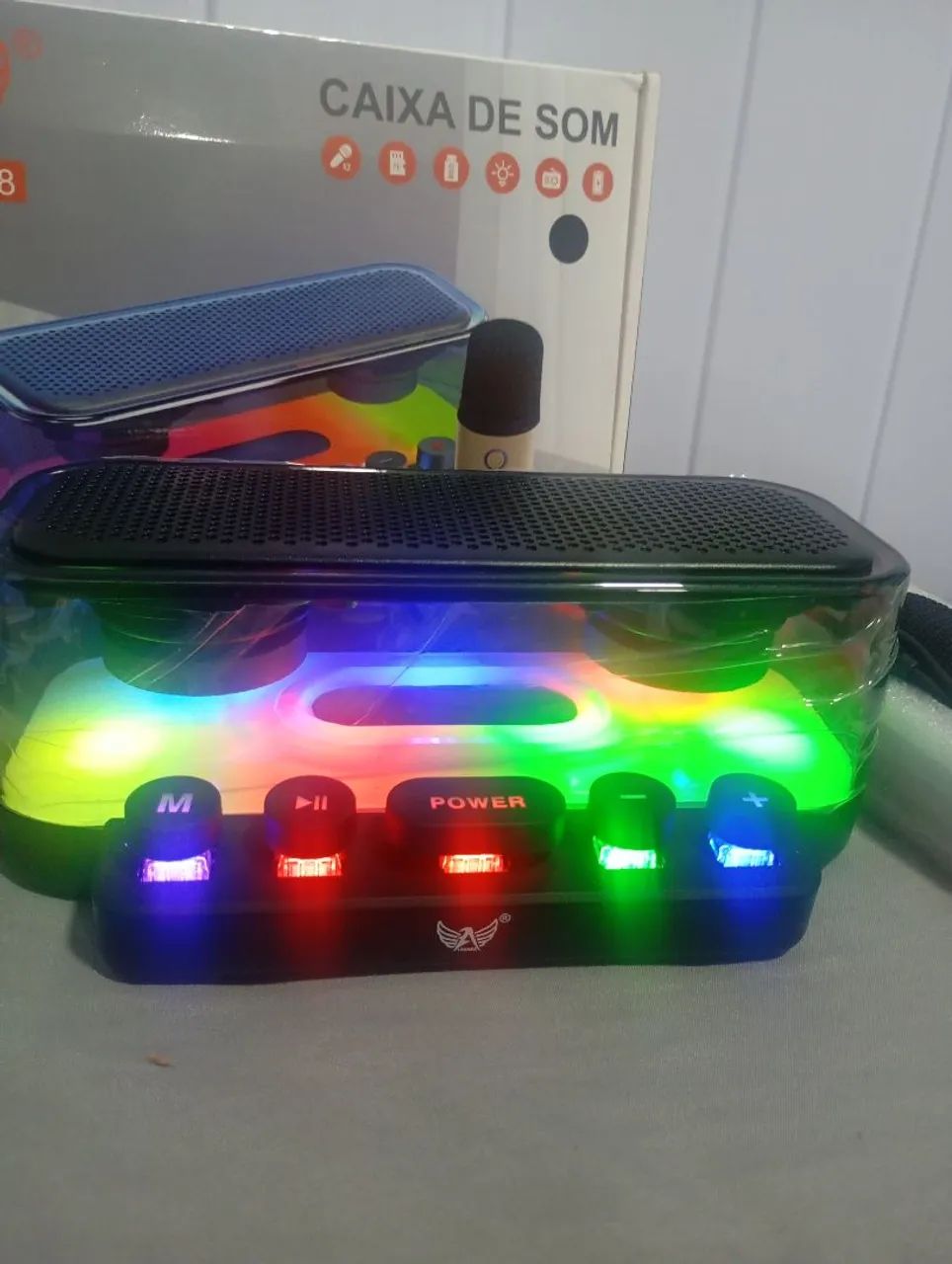 Caixa de som com Bluetooth rádio e dois microfones - Foto 3
