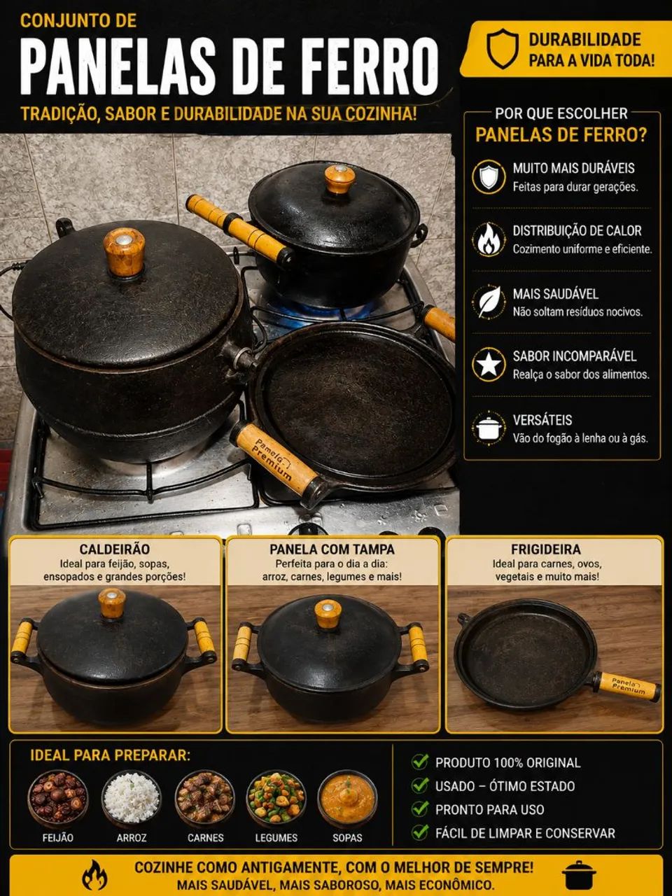 Panelas de ferro novas 