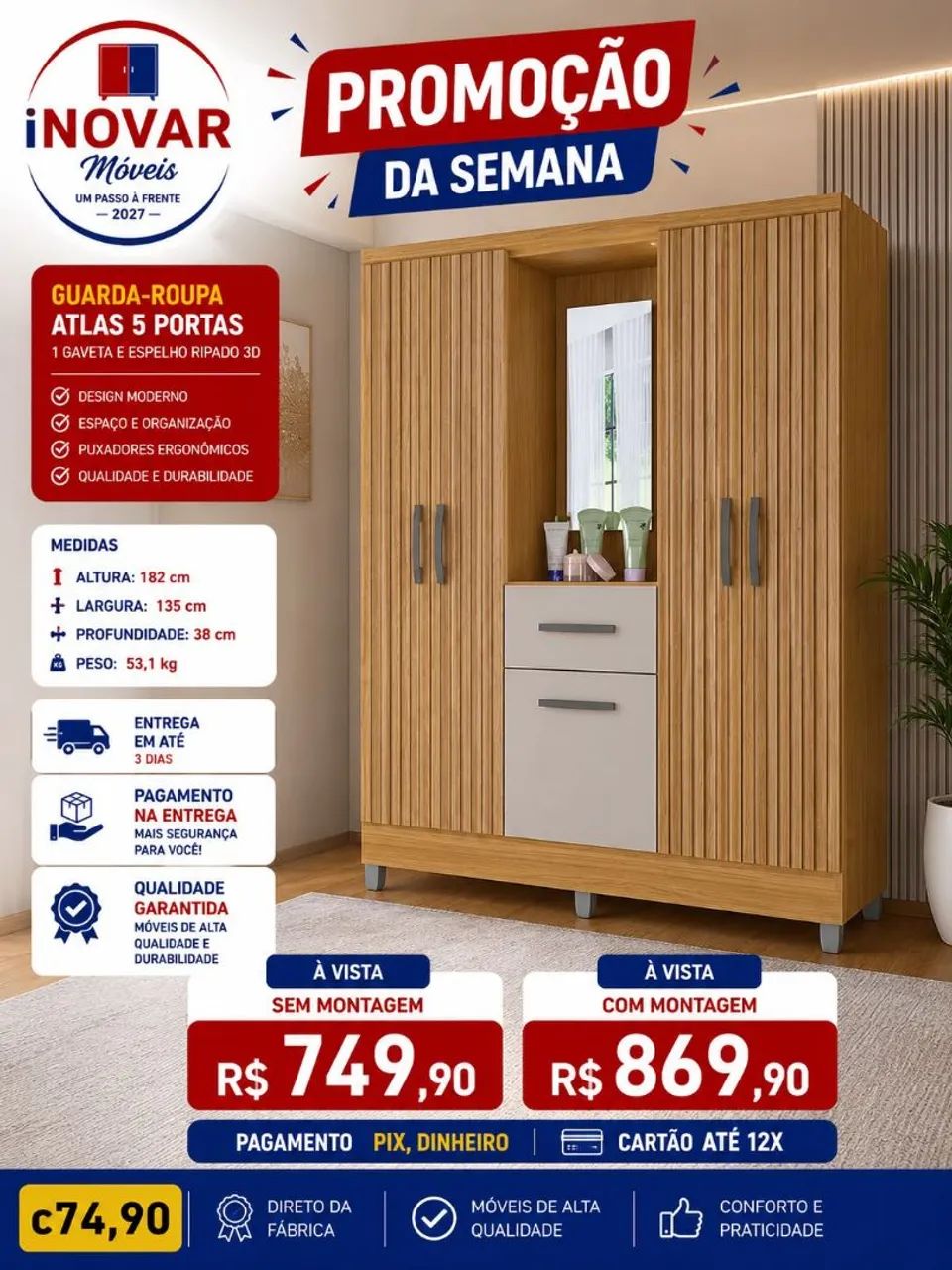 Guarda Roupa Atlas 5pt