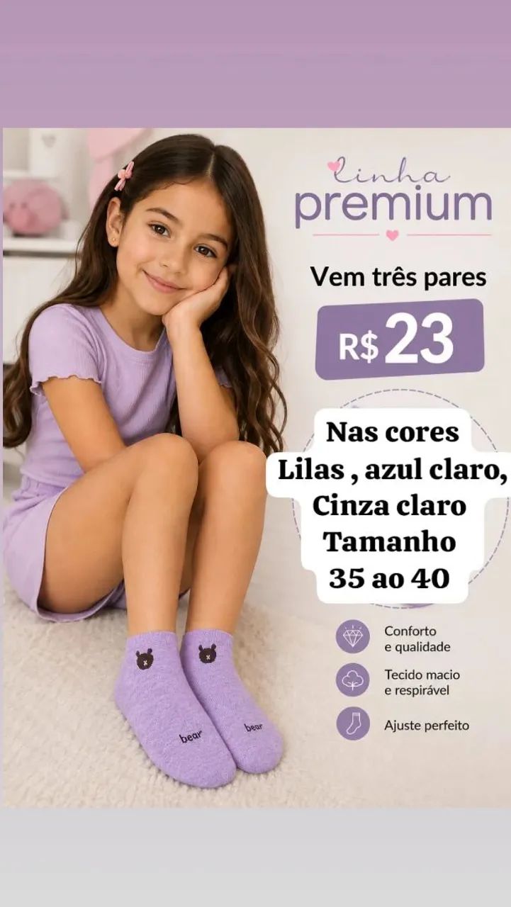 Meias soquete do 35 ao 44 linha premium kit 3 pares  - Foto 2