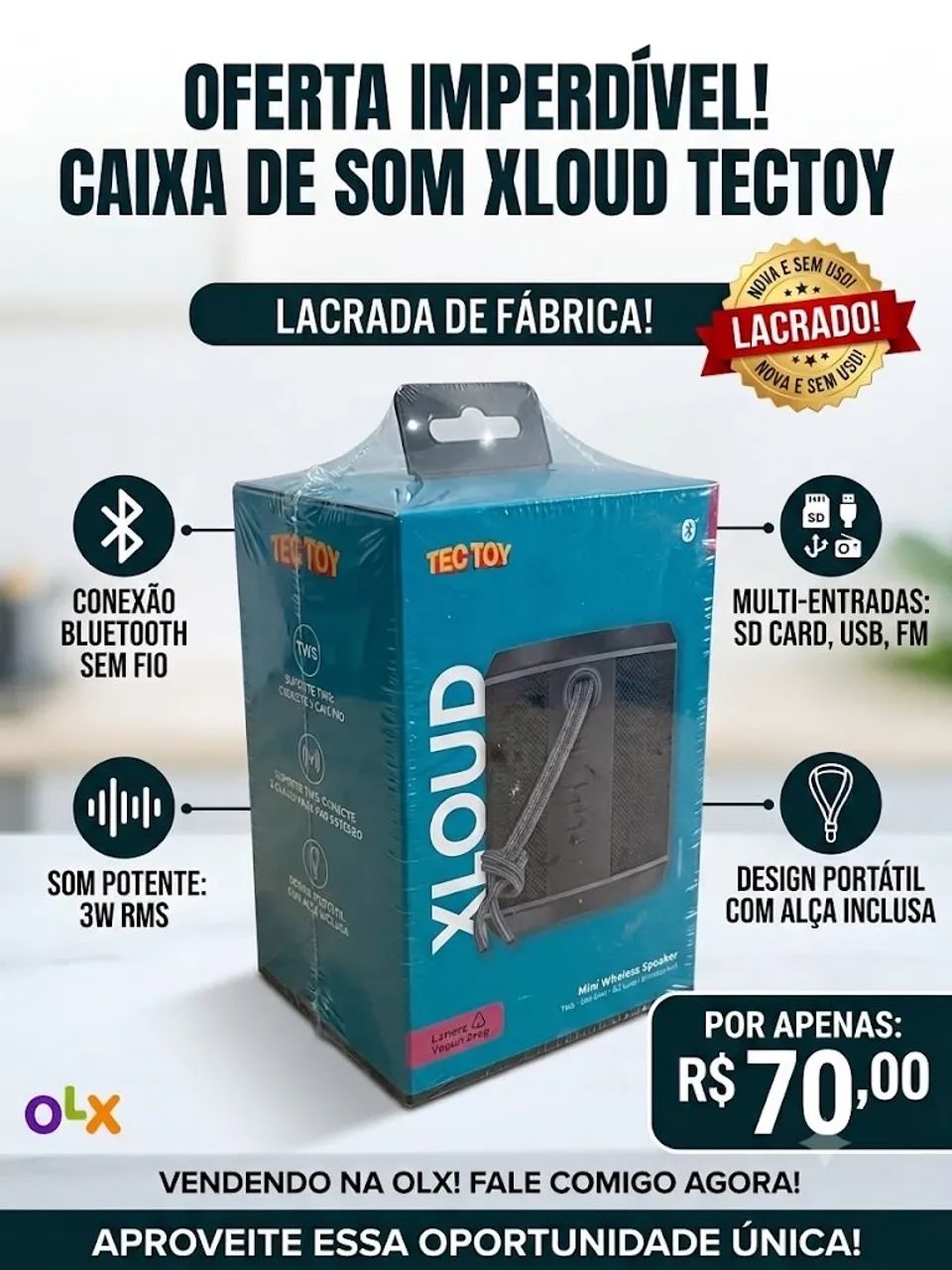 Caixa de som Bluetooth da Tectoy modelo Xloud