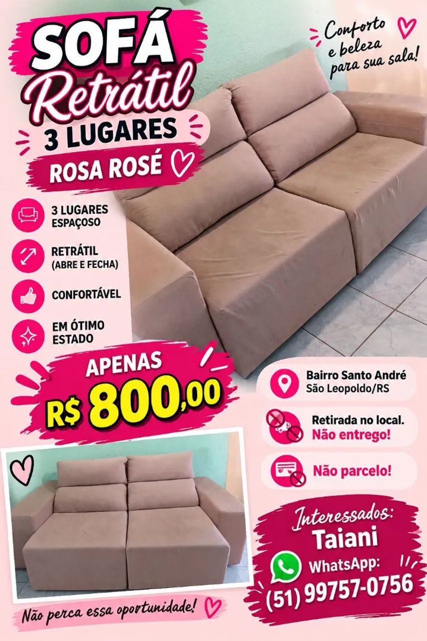 Sofá retrátil rosé 