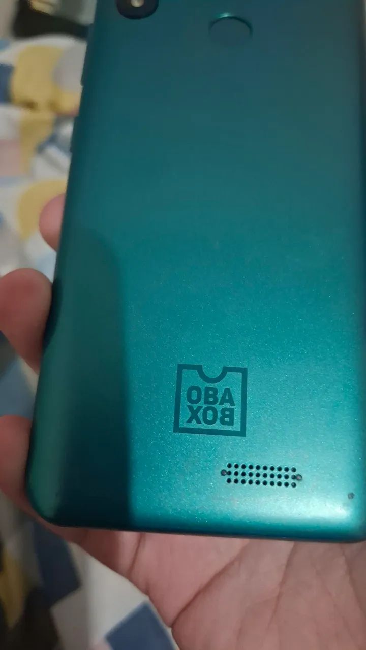 OBA BOX - celular com a caixa, capinha e pelicula