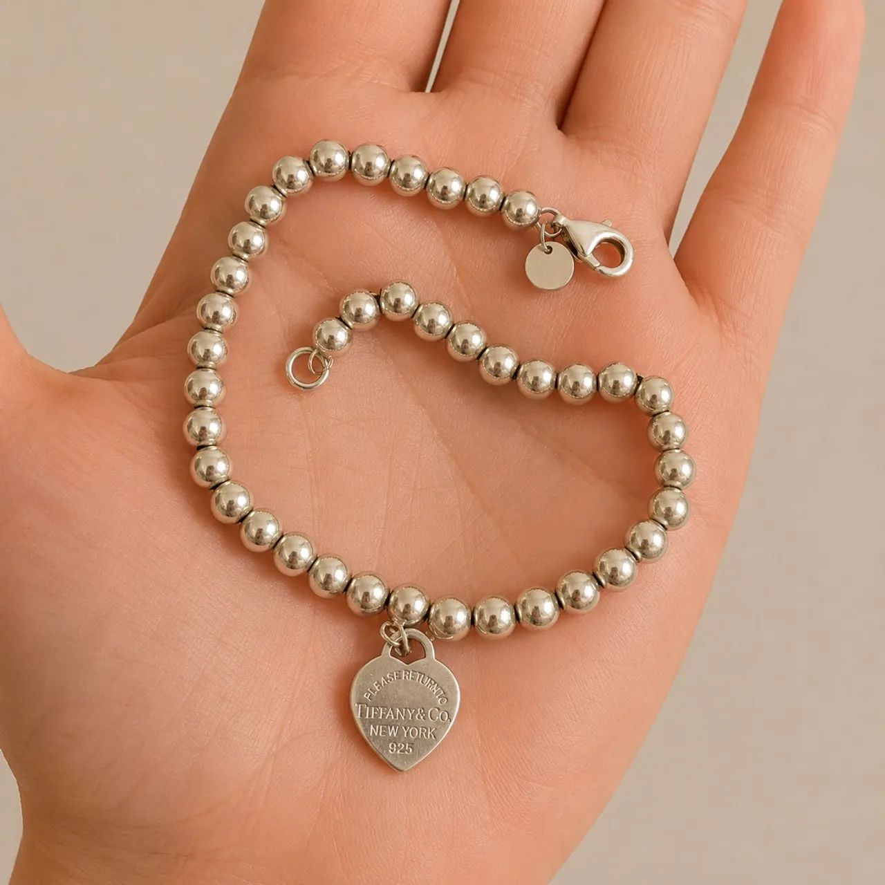 pulseira prata 925 de bolinhas com coração . 18cm - Foto 2