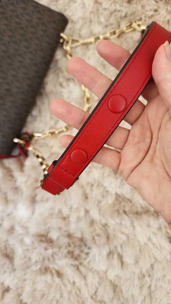 Bolsa Michael Kors Cece Média Vermelha e Marrom 100% Original - Foto 5