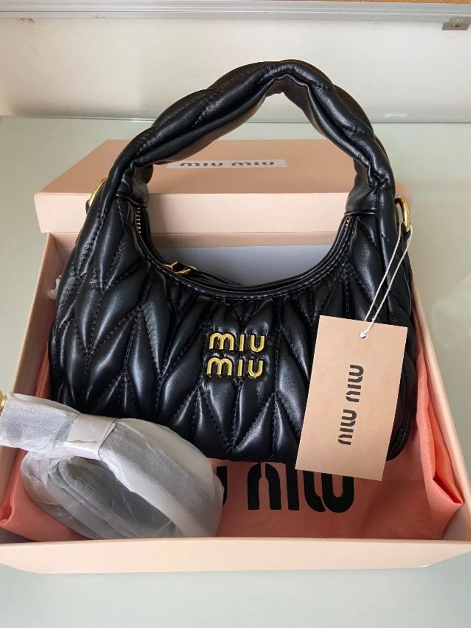 Bolsa Miu Miu Wander Napa Matelassê Preta - Foto 2