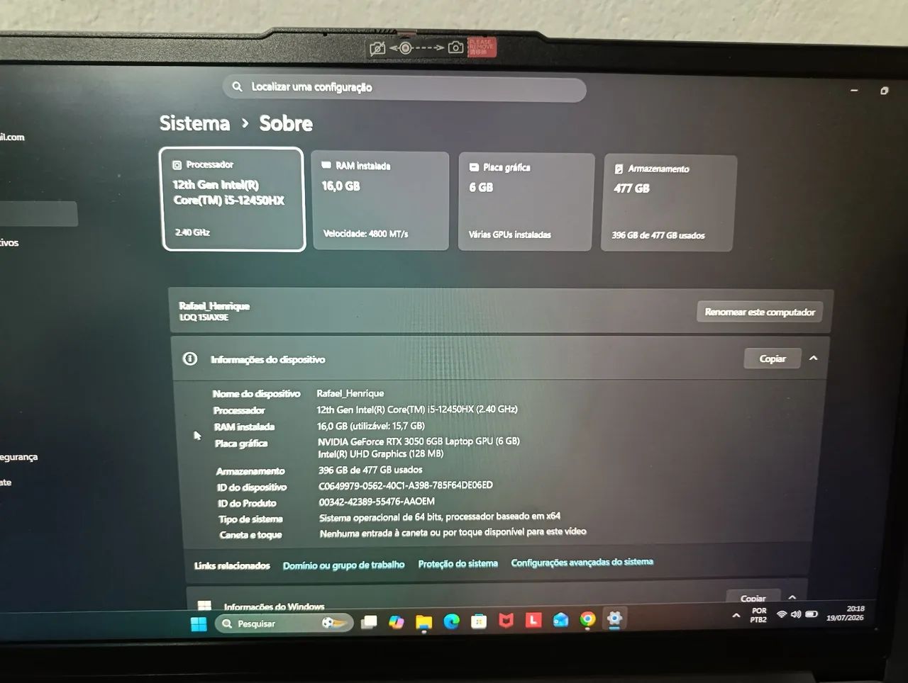Notebook Gamer Lenovo LOQ DDR5 RTX 3050 - Foto 5