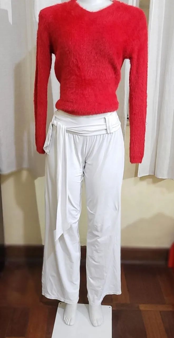 Calça branca líquido amarração tam M