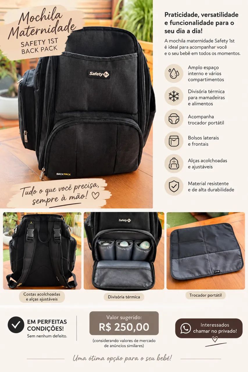 Mochila Maternidade Safety 1st Backpack - Preta - Foto 4