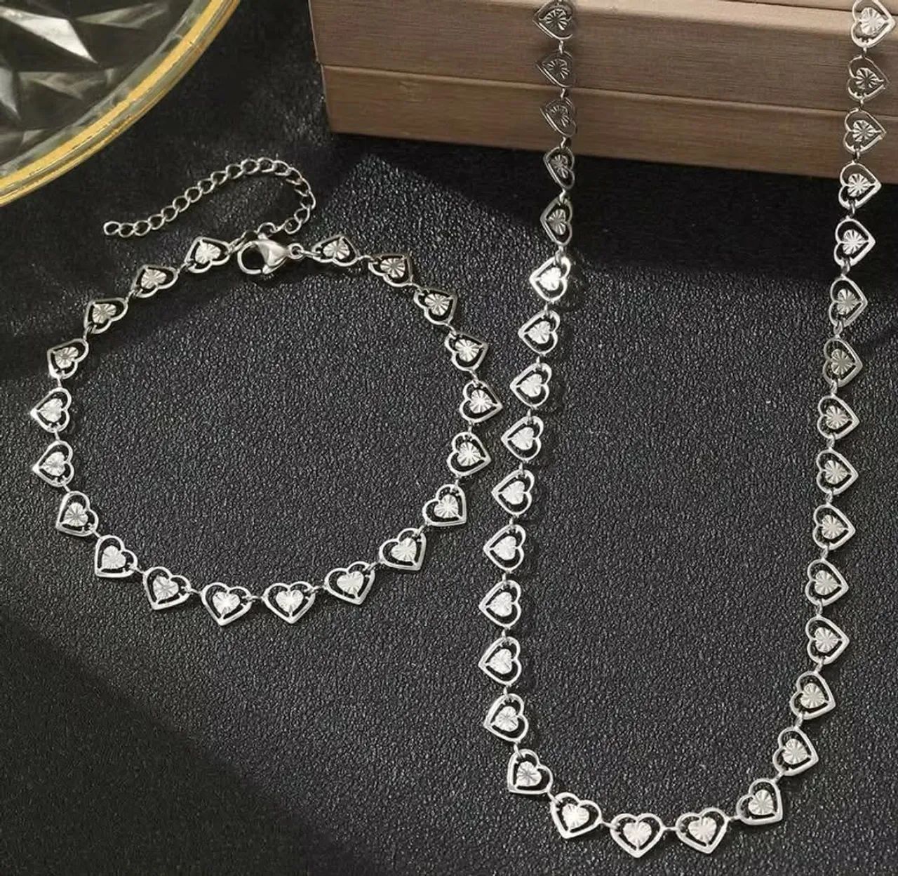 Conjunto colar e pulseira de coração em aço inoxidável  - Foto 2