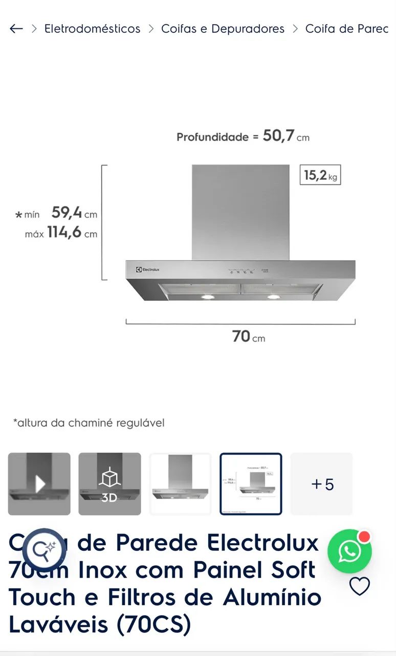 Coifa de Parede Eletrolux 70CS inox  - Foto 3