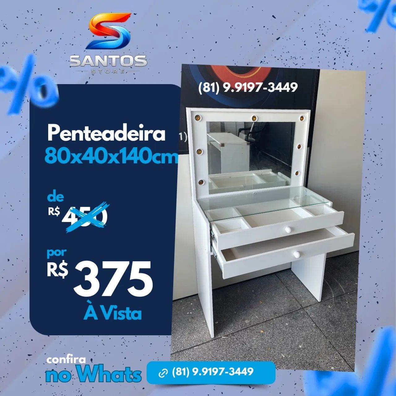 Penteadeira Com 2 Gavetas e Iluminação 