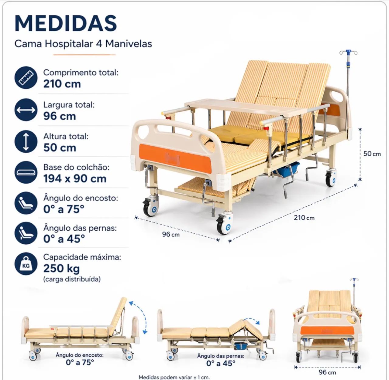Cama hospitalar 4 manivelas  - Foto 3