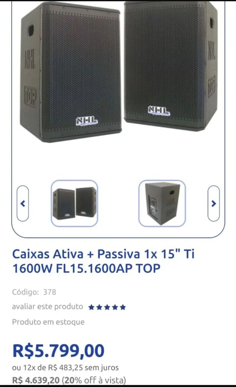 1 CAIXA ATIVA E 1 PASSIVA DE 15 POLEGADAS DA NHL 1,600 RMS