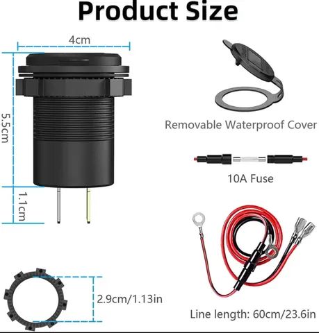 Carregador/Tomada Veicular 48w c/ Voltímetro Led USB/Tipo C PD 3.0 QC 12v/24v - Foto 2