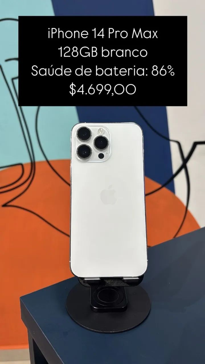 iPhone 14 Pro Max / 128GB / Branco / Saúde de Bateria 86% / R
