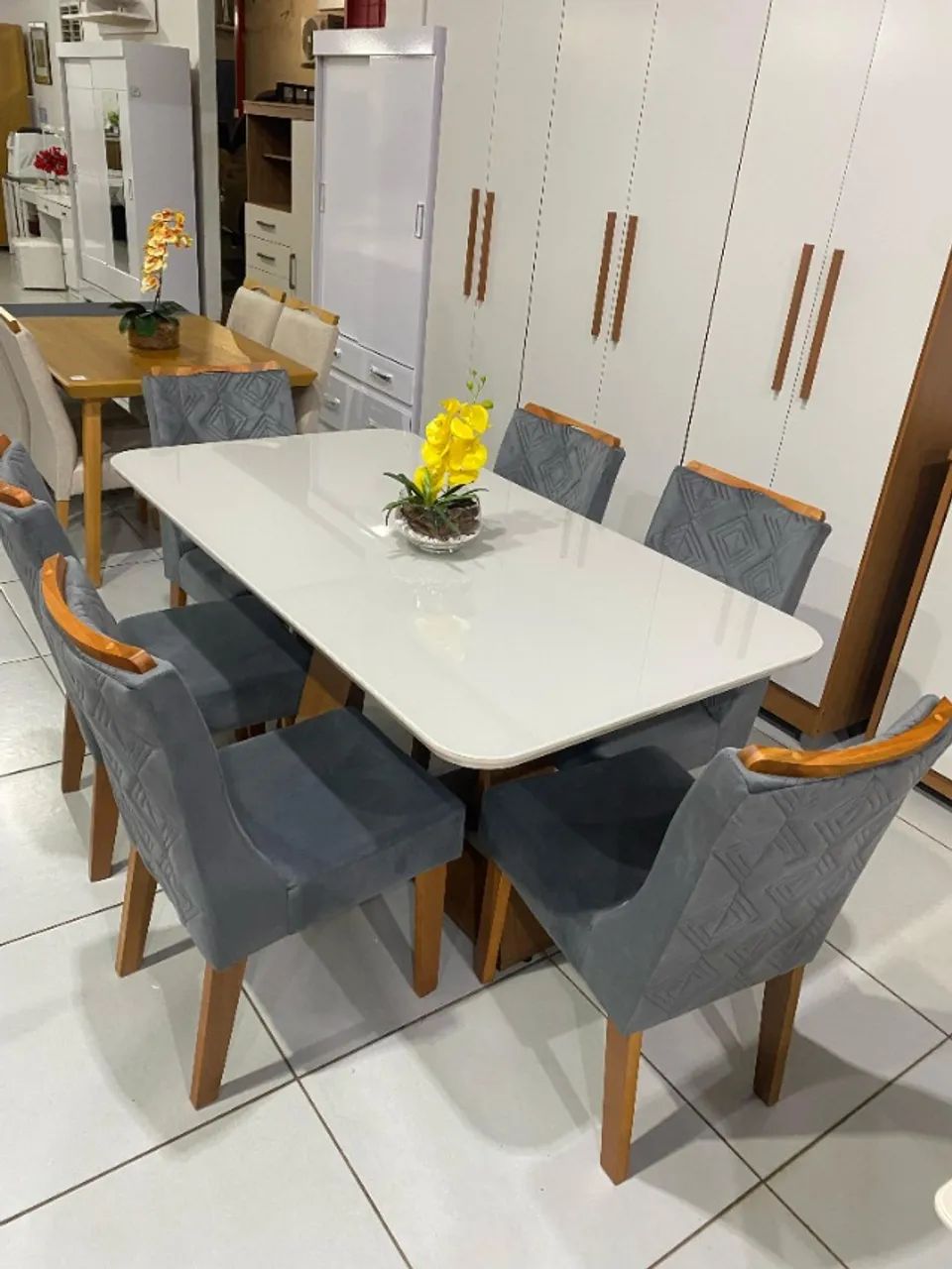 Mesa Celeste 1,60x90 - 6 Cadeiras Stela  