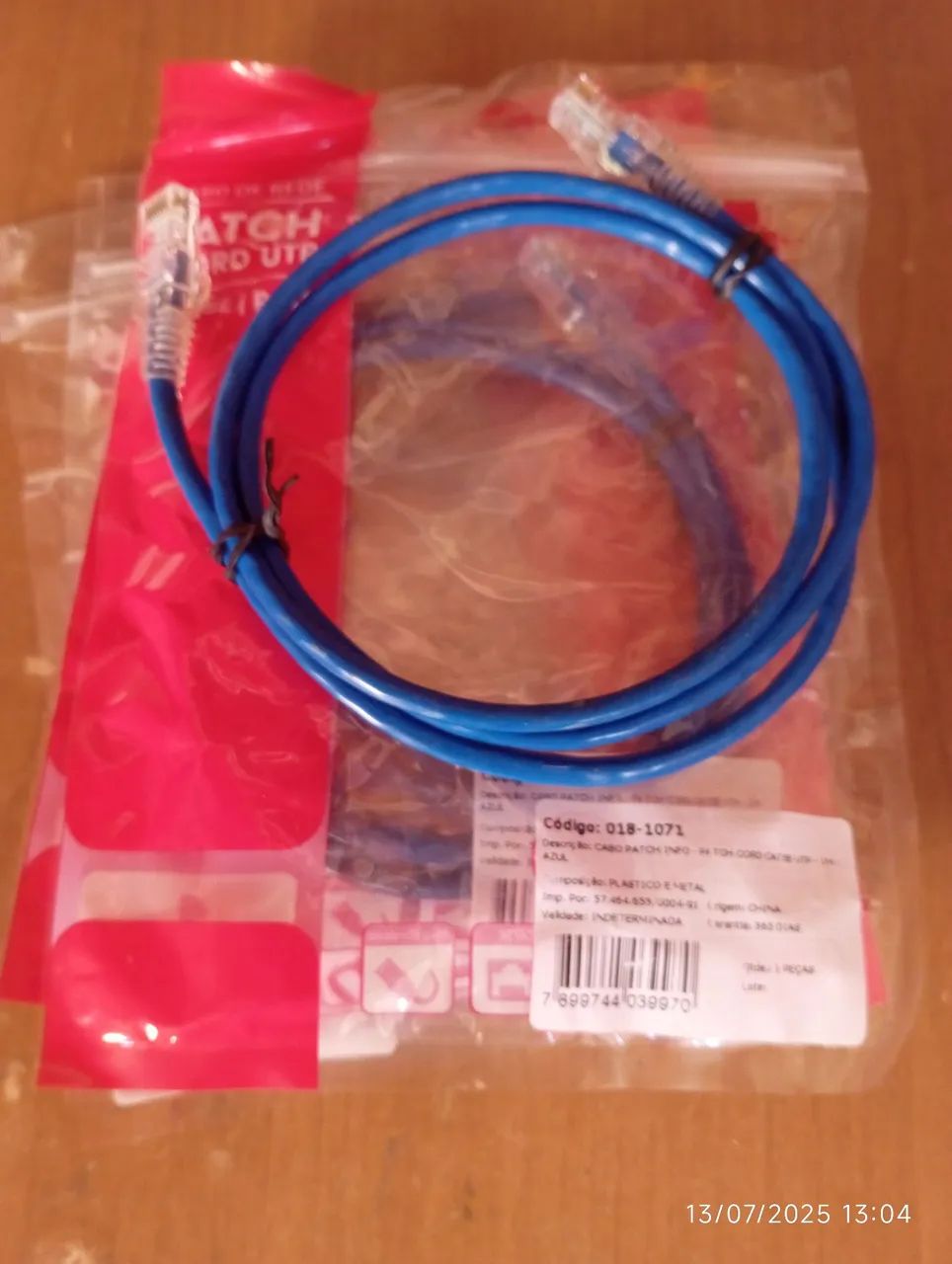 Cabo de Rede Patch Cat5e Cord UTP Azul - kit com 10 unidades 1 MetrosNovo