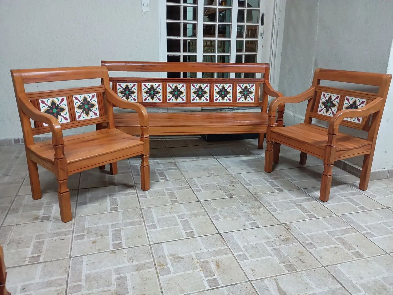 Conjunto de 3 peças em madeira maciça