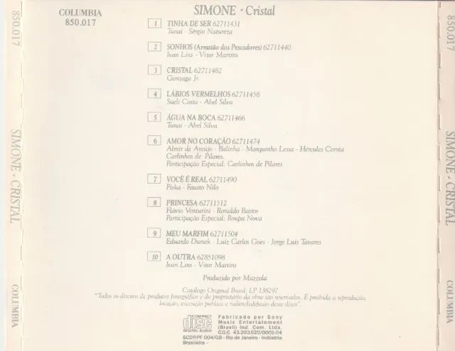 Simone - Cristal ( CD oficial, 1986  ) - Foto 2