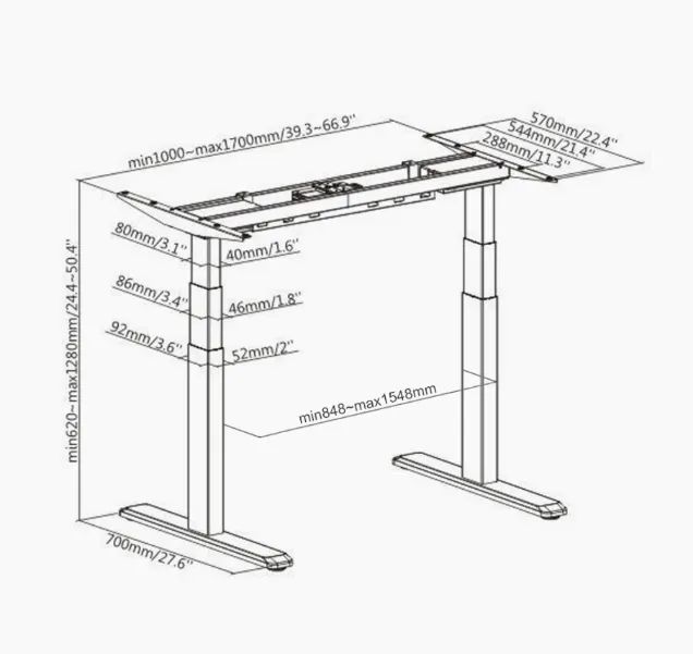 Mesa com regulagem em altura elétrica - 135 X 70 cm - calha organizadora de cabos - Foto 3