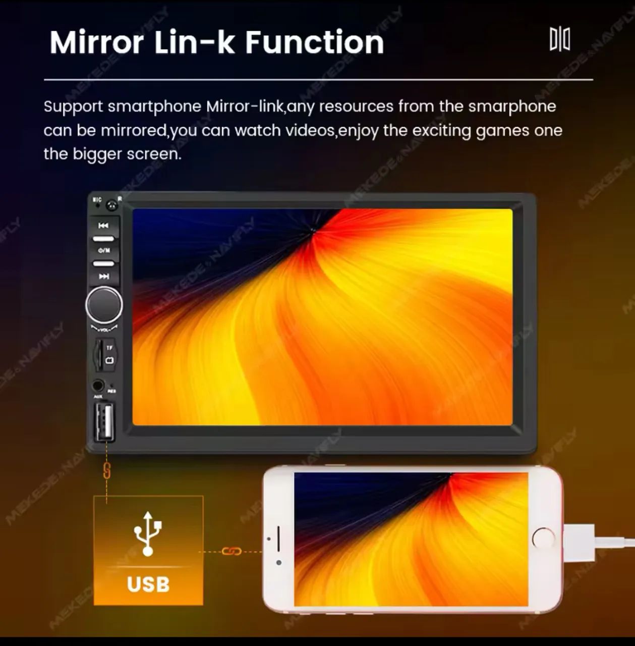 Central multimídia 2 din, 7 polegadas, Android auto e CarPlay com fio + câmera de ré - Foto 3
