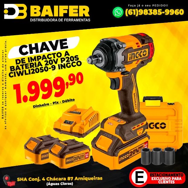 Chave de Impacto a Bateria 20v P20s Ciwli2050-9 Ingco