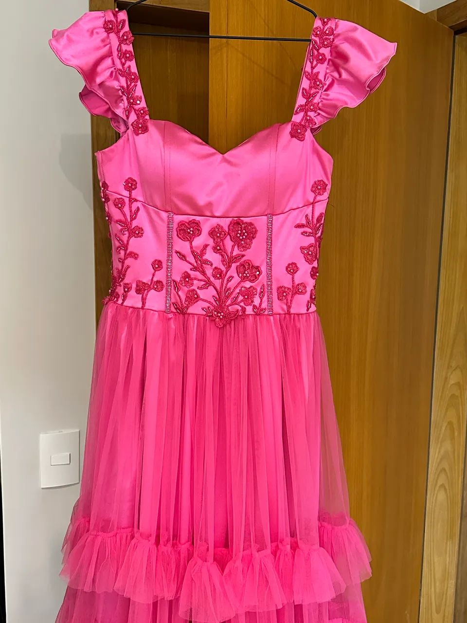 Vestido de festa rosa longo