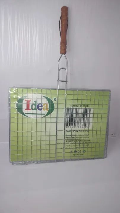 grelha dupla folha grande churrasco peixe frango linguiça carne 39x29cm