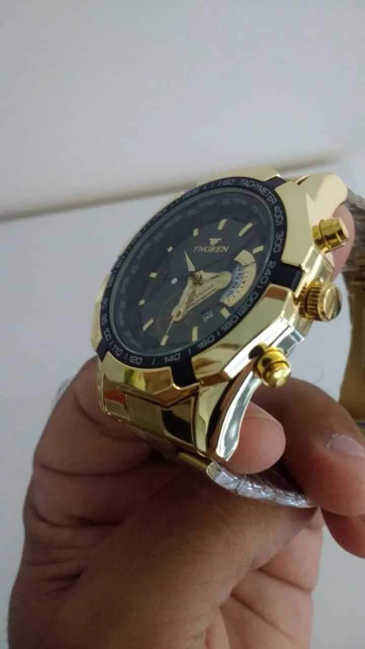 relogio Masculino quartzo dourado original pulseira aço prova d'agua - Foto 2