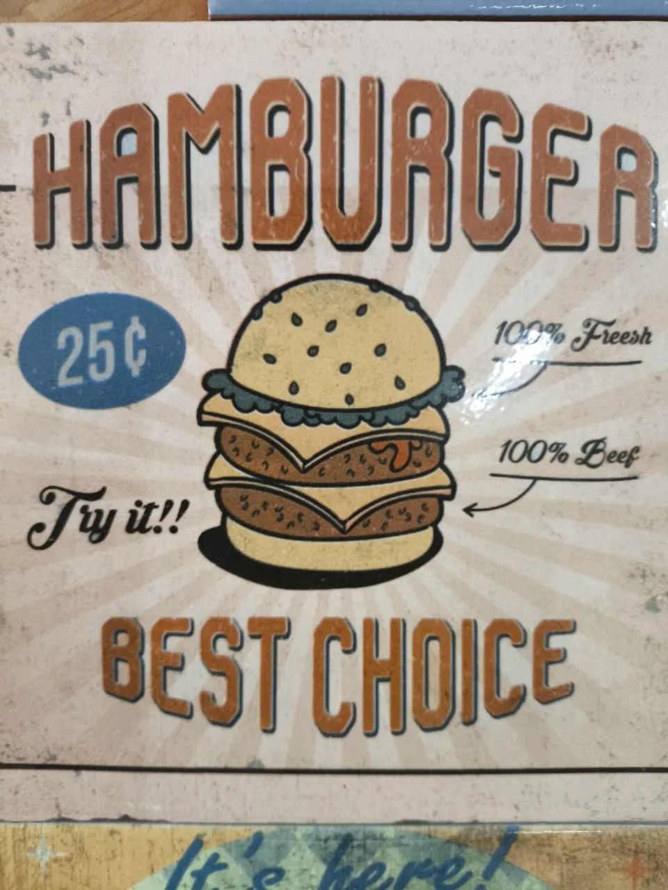 Placa Decorativa Hambúrguer - Estilo Vintage