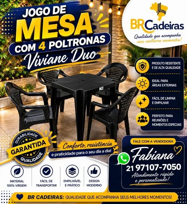 Conjunto de mesa com poltronas Viviane 