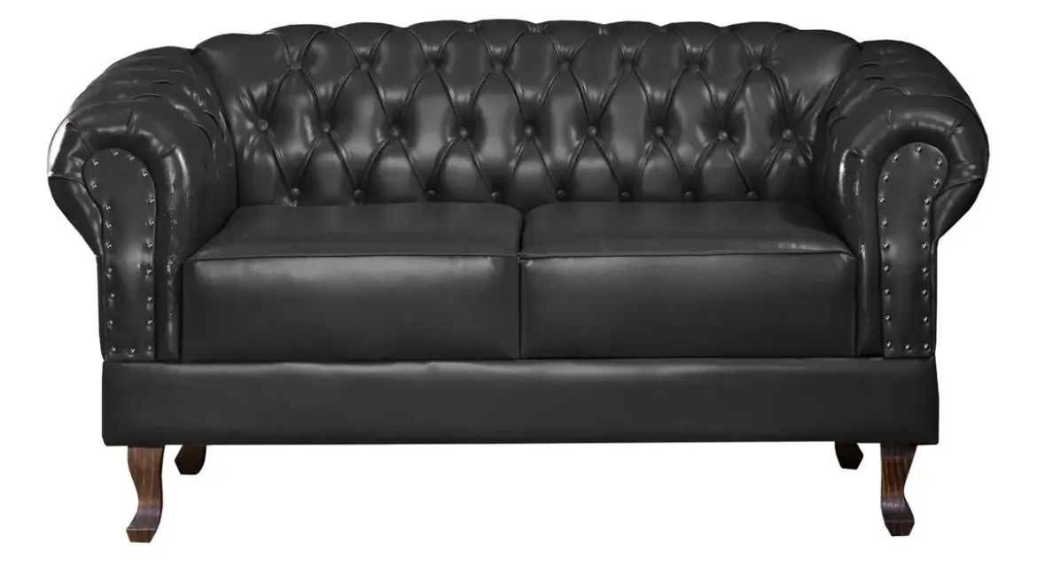 Namoradeira Duque 2 lugares Chesterfield courino preto 